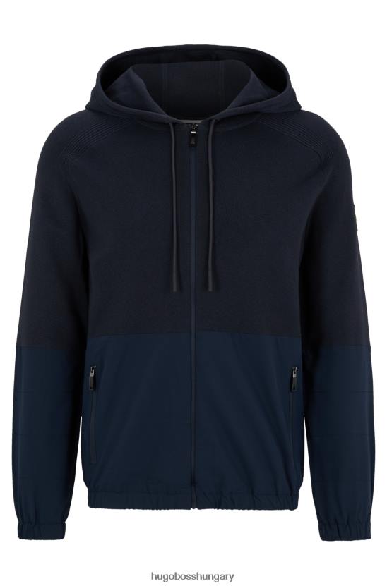 Hugo Boss sötétkék hugo normál szabású cipzáras kapucnis pulcsi vegyes anyagokból 80P64155 sötétkék