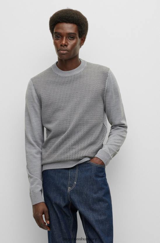 Hugo Boss szürke, szűk nyakú pulóver kötött jacquard hugo anyagból 80P61464 szürke