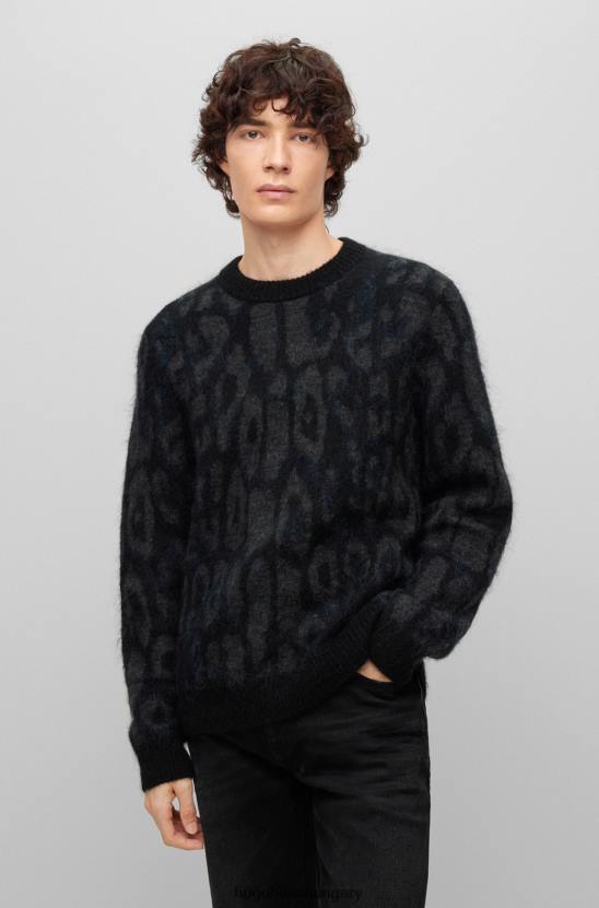 Hugo Boss túlméretezett szabású pulóver, fekete hugo jaglion motívummal 80P63373 fekete