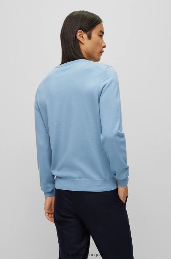 Hugo Boss világoskék V-nyakú pulóver felelős gyapjú hugo 80P61416 világoskék