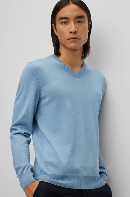 Hugo Boss világoskék V-nyakú pulóver felelős gyapjú hugo 80P61416 világoskék