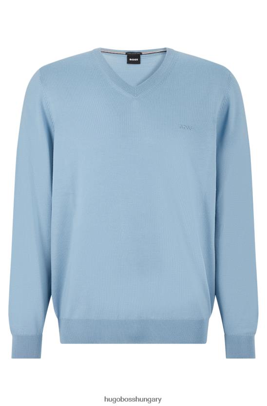 Hugo Boss világoskék V-nyakú pulóver felelős gyapjú hugo 80P61416 világoskék