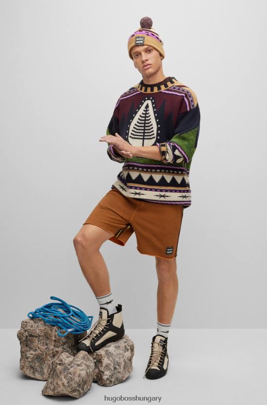 Hugo Boss x phipps túlméretezett pulóver maradék anyagokból, kasmírkeverék jacquardból 80P64444 mintás