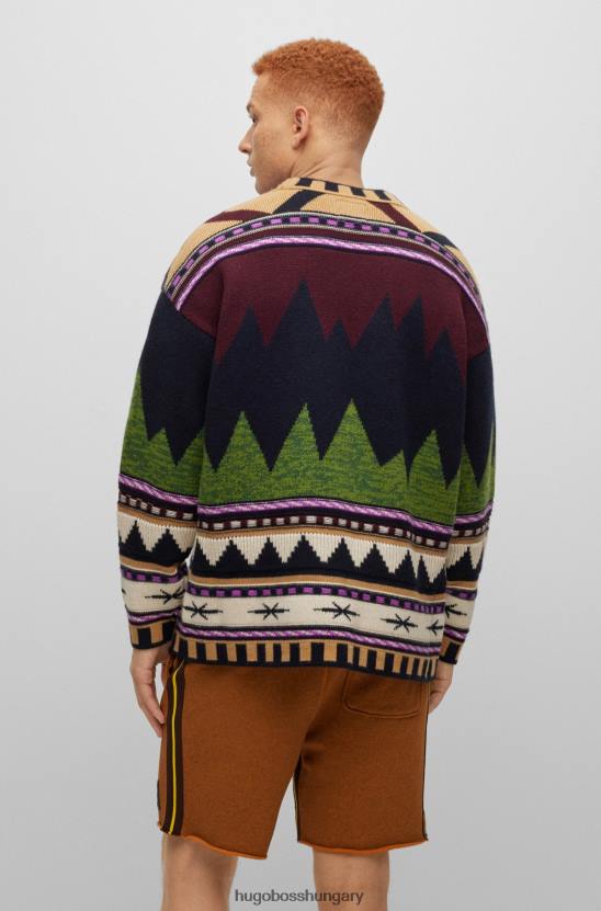 Hugo Boss x phipps túlméretezett pulóver maradék anyagokból, kasmírkeverék jacquardból 80P64444 mintás