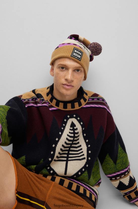 Hugo Boss x phipps túlméretezett pulóver maradék anyagokból, kasmírkeverék jacquardból 80P64444 mintás