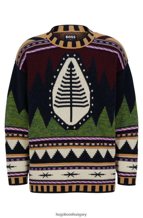 Hugo Boss x phipps túlméretezett pulóver maradék anyagokból, kasmírkeverék jacquardból 80P64444 mintás