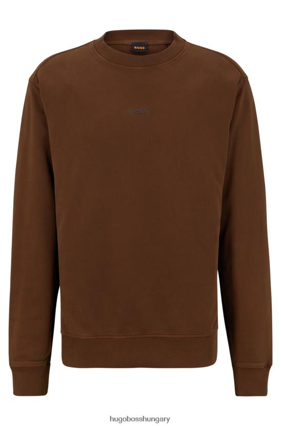 Hugo Boss barna hugo crew nyakú, francia frottír pulóver réteges logóval 80P62101 barna