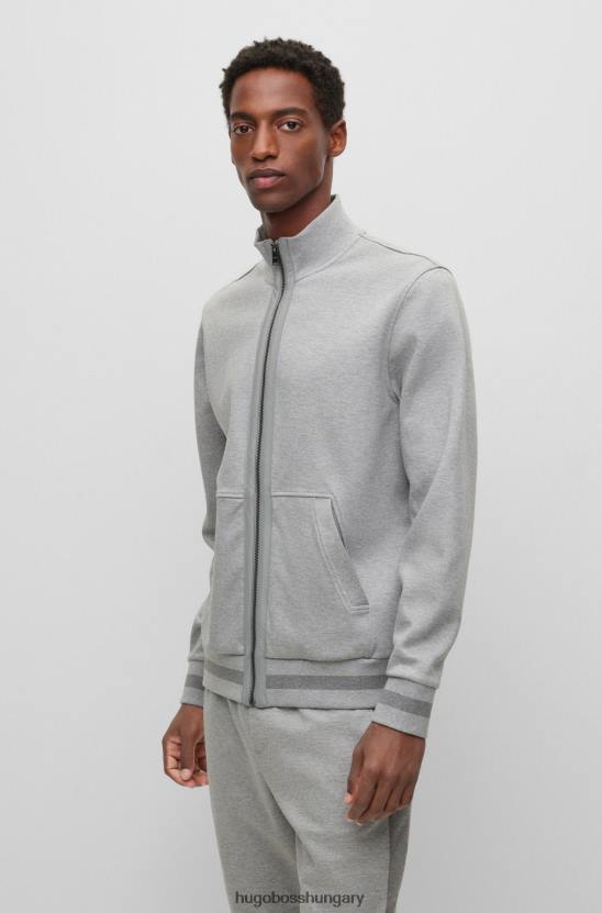 Hugo Boss cipzáras pulóver pamut keverékből selyem hugo ezüsttel 80P64585 ezüst