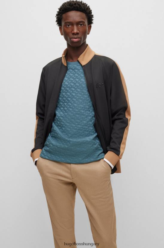 Hugo Boss fekete cipzáras pulóver sztreccs anyagból, színblokkoló hugóval 80P64159 fekete