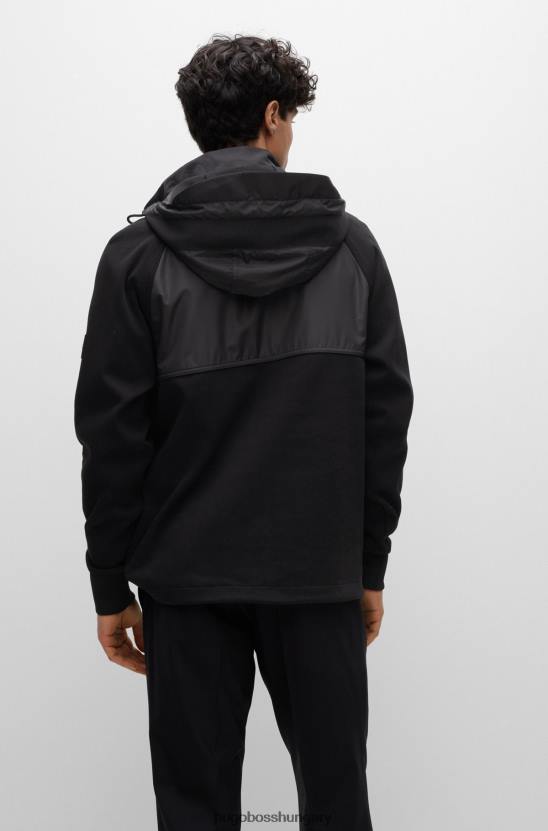Hugo Boss fekete hibrid pulóver levehető kapucnival és jellegzetes csíkos hugoval 80P62592 fekete