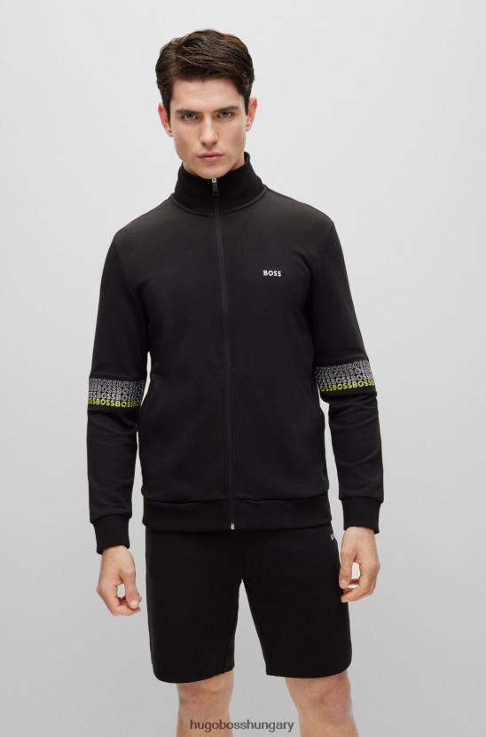 Hugo Boss fekete hugo normál szabású cipzáras pulóver többszínű logóval 80P62831 fekete