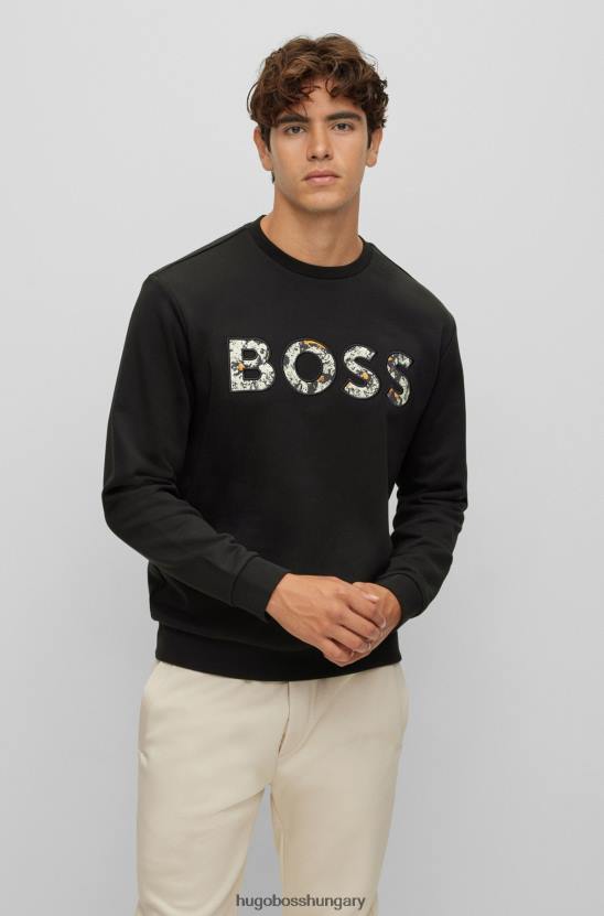 Hugo Boss fekete hugo pamut frottír normál szabású pulóver mintás logóval 80P61897 fekete