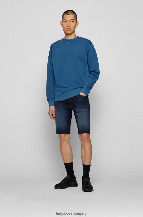 Hugo Boss francia frottír bordás nyakú pulóver, réteges logóval hugo blue 80P62100 kék