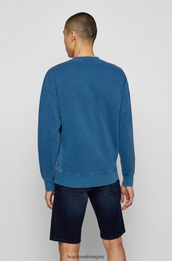 Hugo Boss francia frottír bordás nyakú pulóver, réteges logóval hugo blue 80P62100 kék