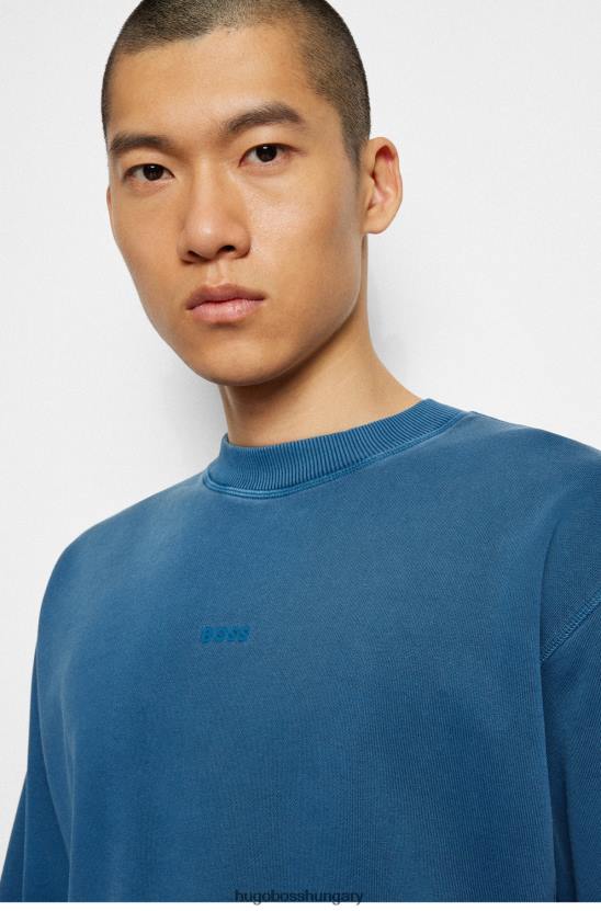 Hugo Boss francia frottír bordás nyakú pulóver, réteges logóval hugo blue 80P62100 kék