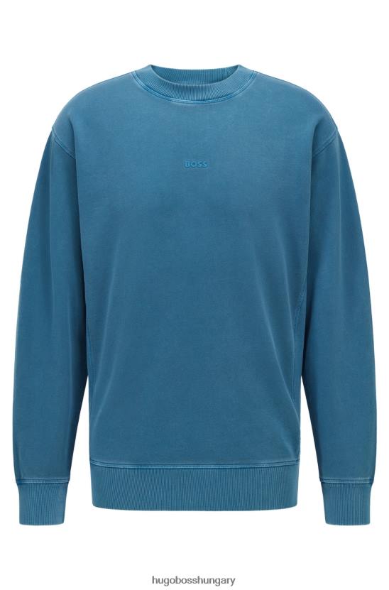 Hugo Boss francia frottír bordás nyakú pulóver, réteges logóval hugo blue 80P62100 kék