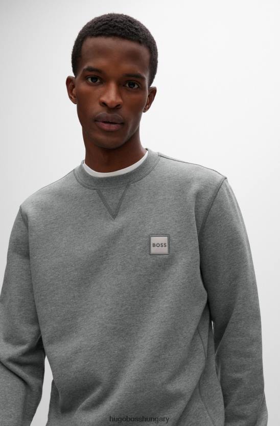 Hugo Boss hugo laza szabású pamut pulóver világosszürke logóval 80P6926 világos szürke