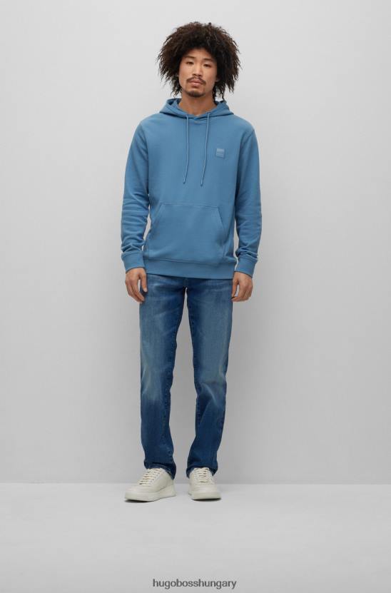 Hugo Boss kék hugo francia frottír pamut kapucnis pulóver logós folttal 80P6942 kék