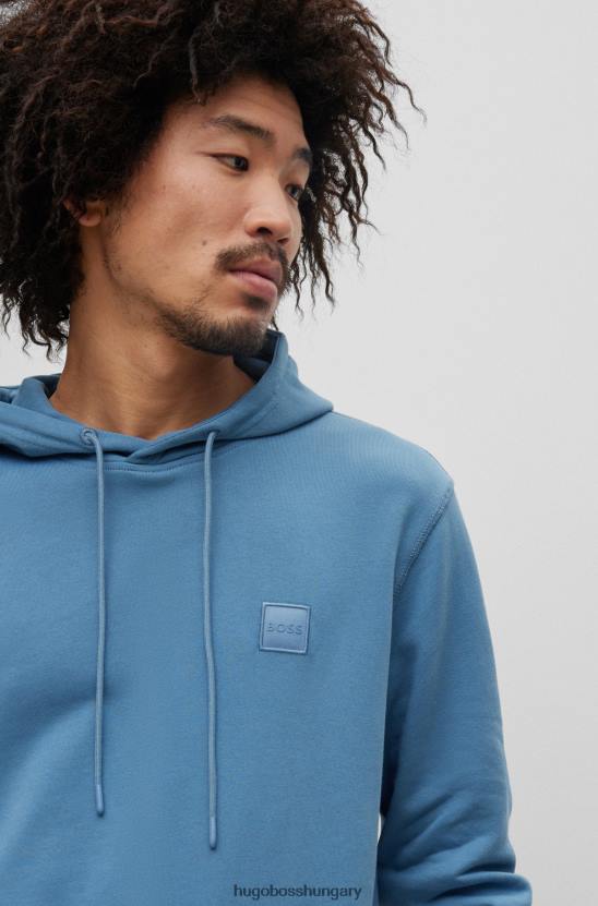 Hugo Boss kék hugo francia frottír pamut kapucnis pulóver logós folttal 80P6942 kék