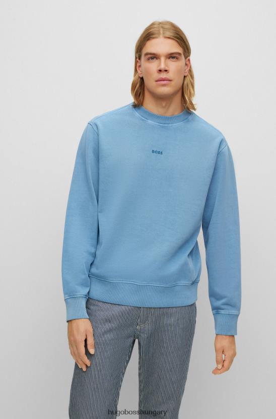 Hugo Boss kék, nyakú, francia frottír pulóver réteges hugo logóval 80P62099 kék