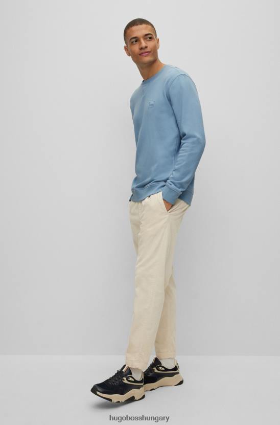 Hugo Boss világoskék, laza szabású pamut pulóver hugo logóval 80P6922 világoskék