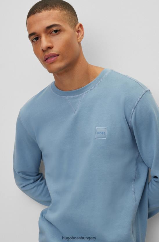 Hugo Boss világoskék, laza szabású pamut pulóver hugo logóval 80P6922 világoskék