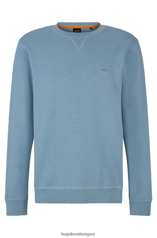 Hugo Boss világoskék, laza szabású pamut pulóver hugo logóval 80P6922 világoskék