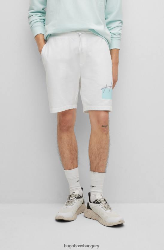 Hugo Boss fehér hugo pamut frottír normál szabású rövidnadrág kézzel írt logóval 80P64493 fehér