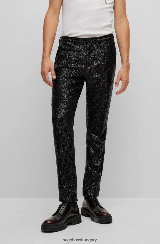 Hugo Boss Extra vékony szabású nadrág flitteres, sztreccs, szatén fekete hugo anyagból 80P63826 fekete