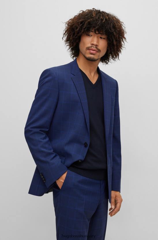 Hugo Boss hugo sötétkék, vékony szabású öltöny teljesítmény-sztreccs kockás anyagból 80P62580 sötétkék