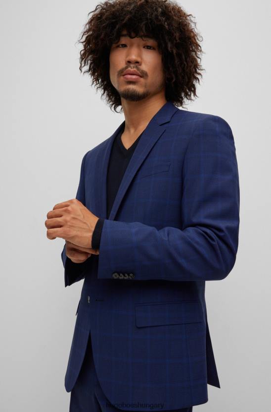 Hugo Boss hugo sötétkék, vékony szabású öltöny teljesítmény-sztreccs kockás anyagból 80P62580 sötétkék