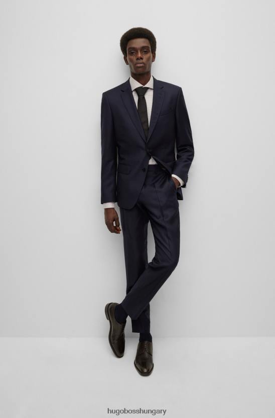 Hugo Boss hugo slim-fit öltöny mikromintás szűz gyapjú serge sötétkék színben 80P62618 sötétkék