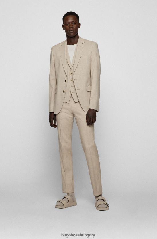 Hugo Boss karcsúsított háromrészes öltöny sztreccs szűz gyapjú bézs hugo színben 80P62317 bézs