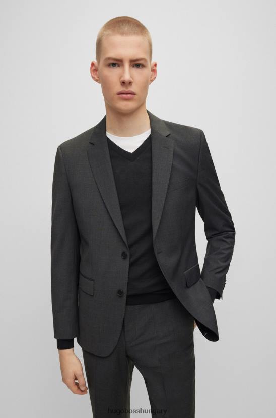Hugo Boss sötétszürke normál szabású öltöny, melanzs gyapjúkeverék hugo 80P61871 sötétszürke