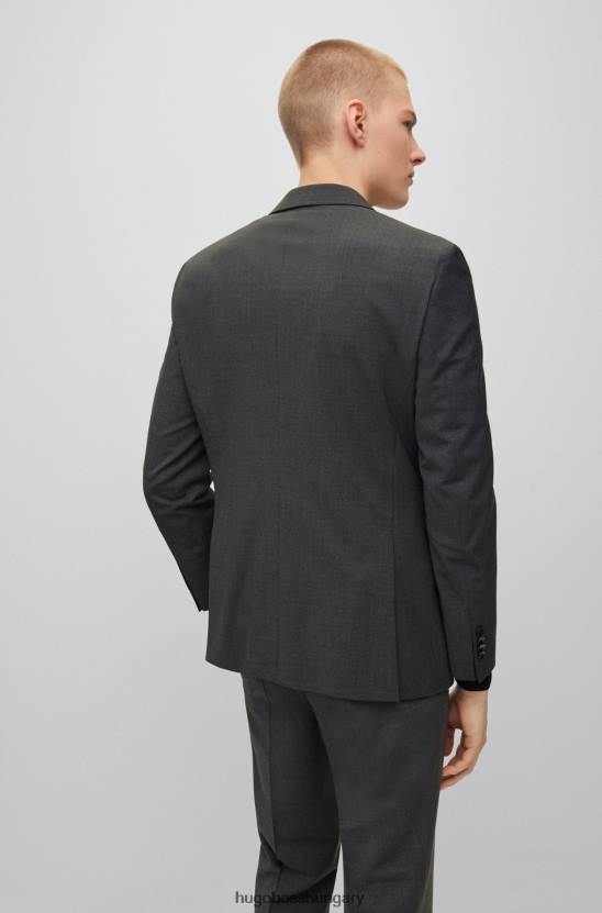 Hugo Boss sötétszürke normál szabású öltöny, melanzs gyapjúkeverék hugo 80P61871 sötétszürke