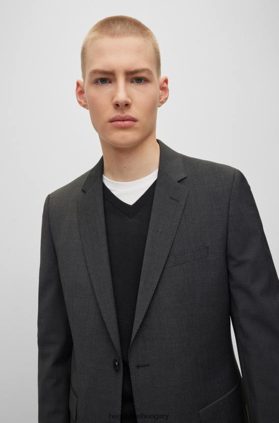 Hugo Boss sötétszürke normál szabású öltöny, melanzs gyapjúkeverék hugo 80P61871 sötétszürke