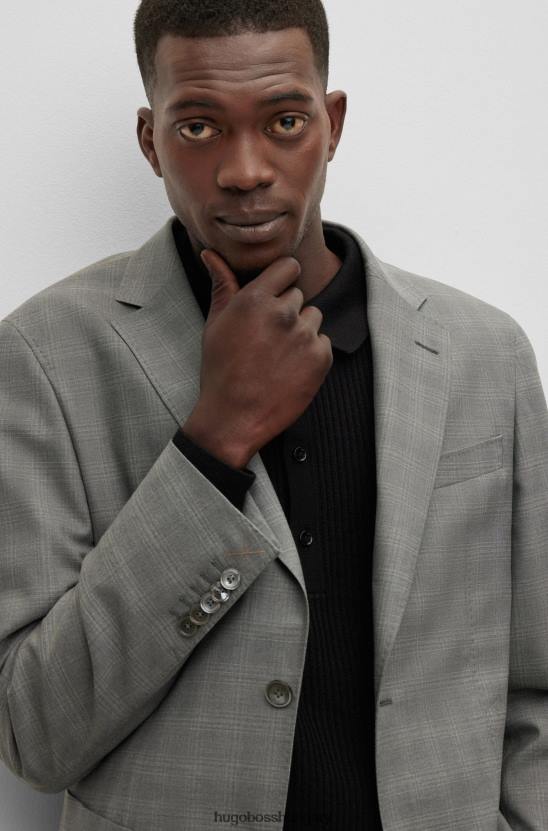 Hugo Boss szürke vékony szabású öltöny kockás gyapjúkeverék hugo-ban 80P64454 szürke