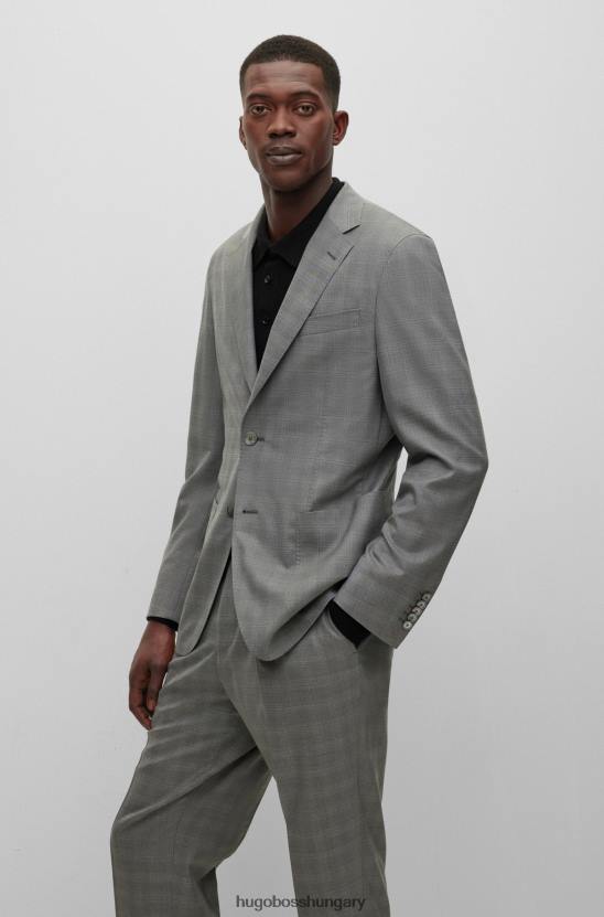Hugo Boss szürke vékony szabású öltöny kockás gyapjúkeverék hugo-ban 80P64454 szürke