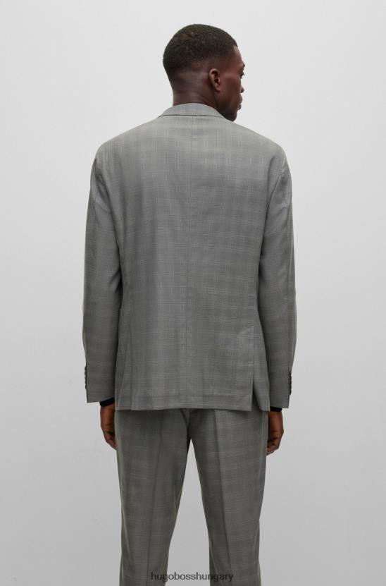 Hugo Boss szürke vékony szabású öltöny kockás gyapjúkeverék hugo-ban 80P64454 szürke