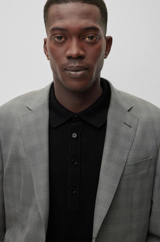 Hugo Boss szürke vékony szabású öltöny kockás gyapjúkeverék hugo-ban 80P64454 szürke