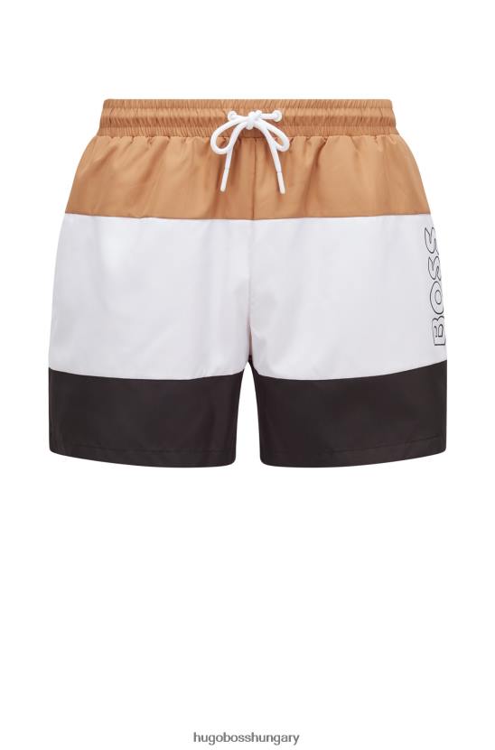 Hugo Boss bézs színű, újrahasznosított anyagú fürdőnadrág, színes blokkolású hugo csíkkal 80P64603 bézs
