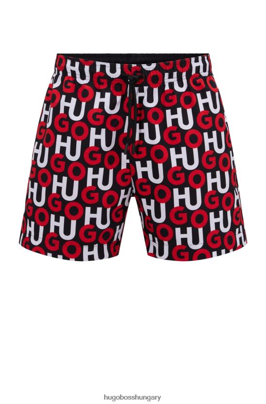 Hugo Boss egymásra rakott logós fürdőnadrág gyorsan száradó újrahasznosított anyagból hugo piros mintás 80P64191 piros mintás