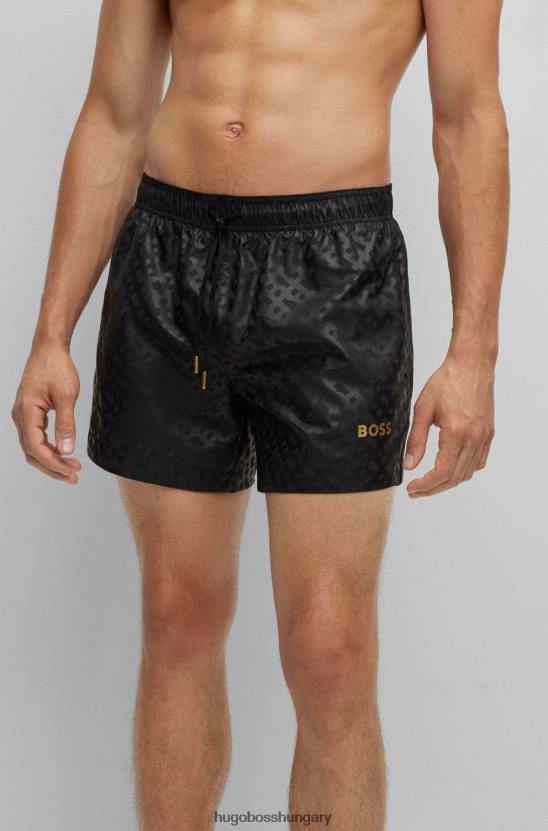 Hugo Boss hugo gyorsan száradó monogrammintás úszónadrág fekete újrahasznosított anyagból 80P62654 fekete