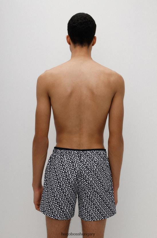 Hugo Boss hugo logóval nyomott, gyorsan száradó fürdőnadrág fekete mintás márkás címkével 80P64588 fekete mintás