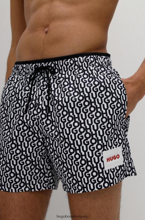 Hugo Boss hugo logóval nyomott, gyorsan száradó fürdőnadrág fekete mintás márkás címkével 80P64588 fekete mintás