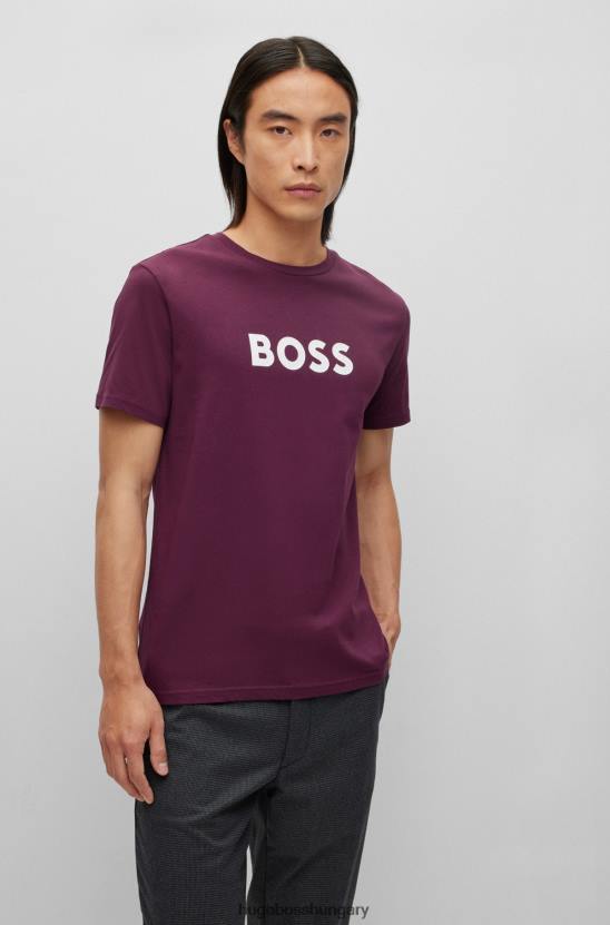 Hugo Boss hugo sötétlila biopamut laza szabású póló kontrasztos logóval 80P63884 sötét lila