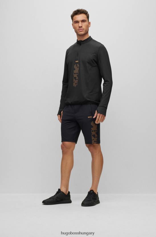 Hugo Boss cipzáras nyakú pulóver sötétben világító hugo fekete grafikával 80P62749 fekete