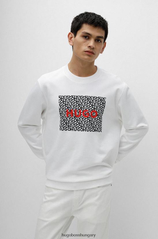 Hugo Boss fehér hugo pamut frottír laza szabású pulóver logóval 80P63972 fehér