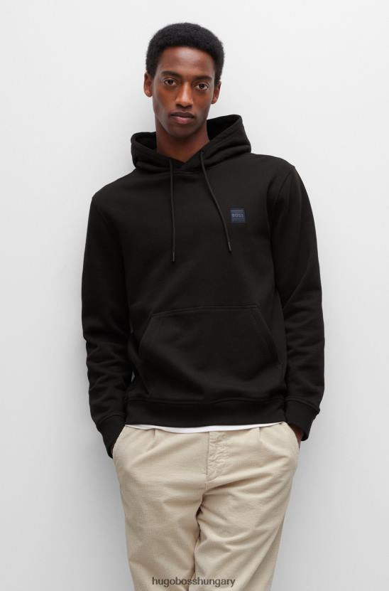 Hugo Boss fekete francia frottír pamut kapucnis pulóver, emblémával hugo folttal 80P6946 fekete