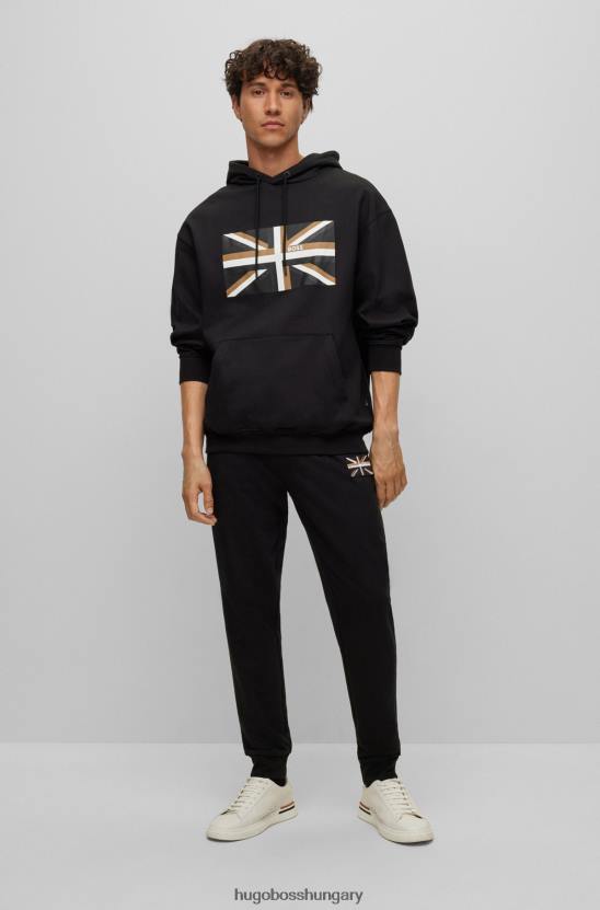 Hugo Boss fekete hugo biopamut kapucnis pulcsi union jack mintával 80P63622 fekete